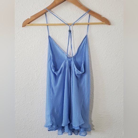 ANTHROPOLOGIE ELOISE Silk Ruffle Layered Cami Tank Blue Size S - Picture 2 of 3